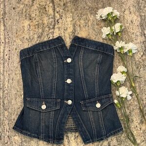 NWT 🐎 Zara Dark Blue Stretch Denim Sweetheart Neckline Strapless Bustier Sz XS